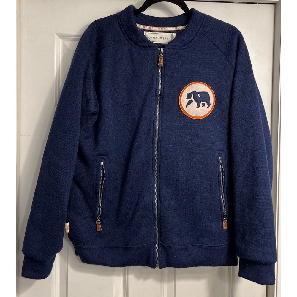 Navy Blue Bomber Jacket With Bear Patch - image 1